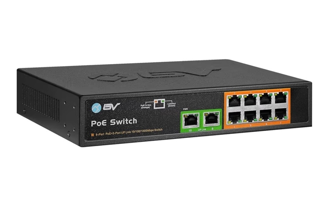 BV-Tech 8 Gigabit PoE+ Ports with 2 Enthernet Uplink, 130W, 802.3af/at POE-SW802