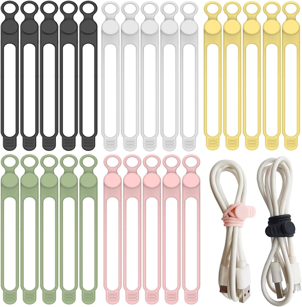 Organizador de Cables de Silicona Kit 25 Pzs Ataduras Reutilizables 5 Colores