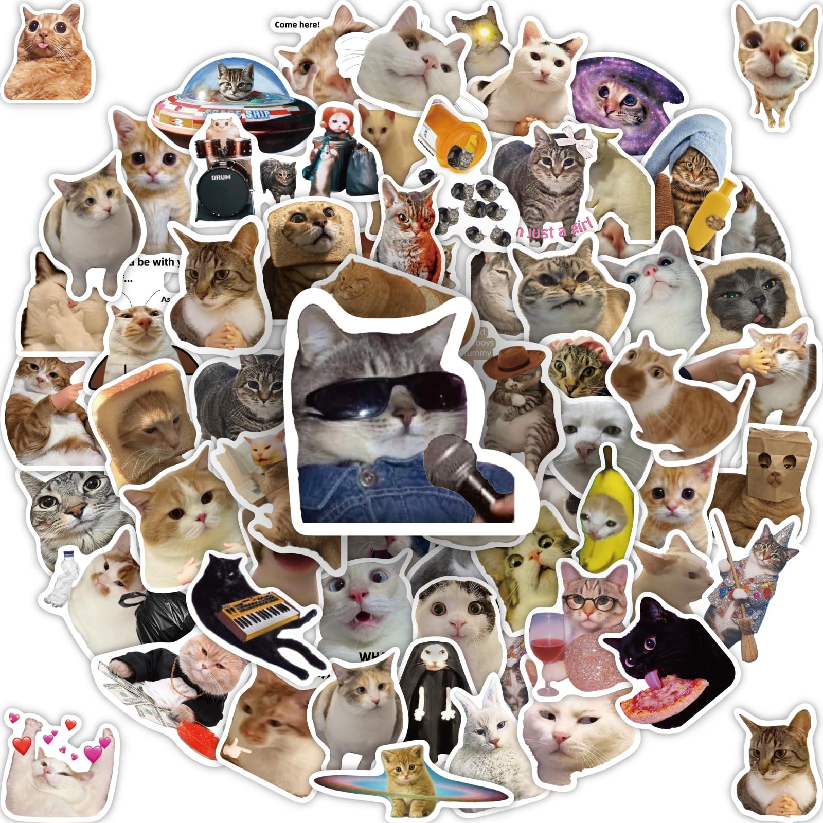 HopPixelle 100 Pcs Cat Stickers, Funny Meme Cute Colorful 