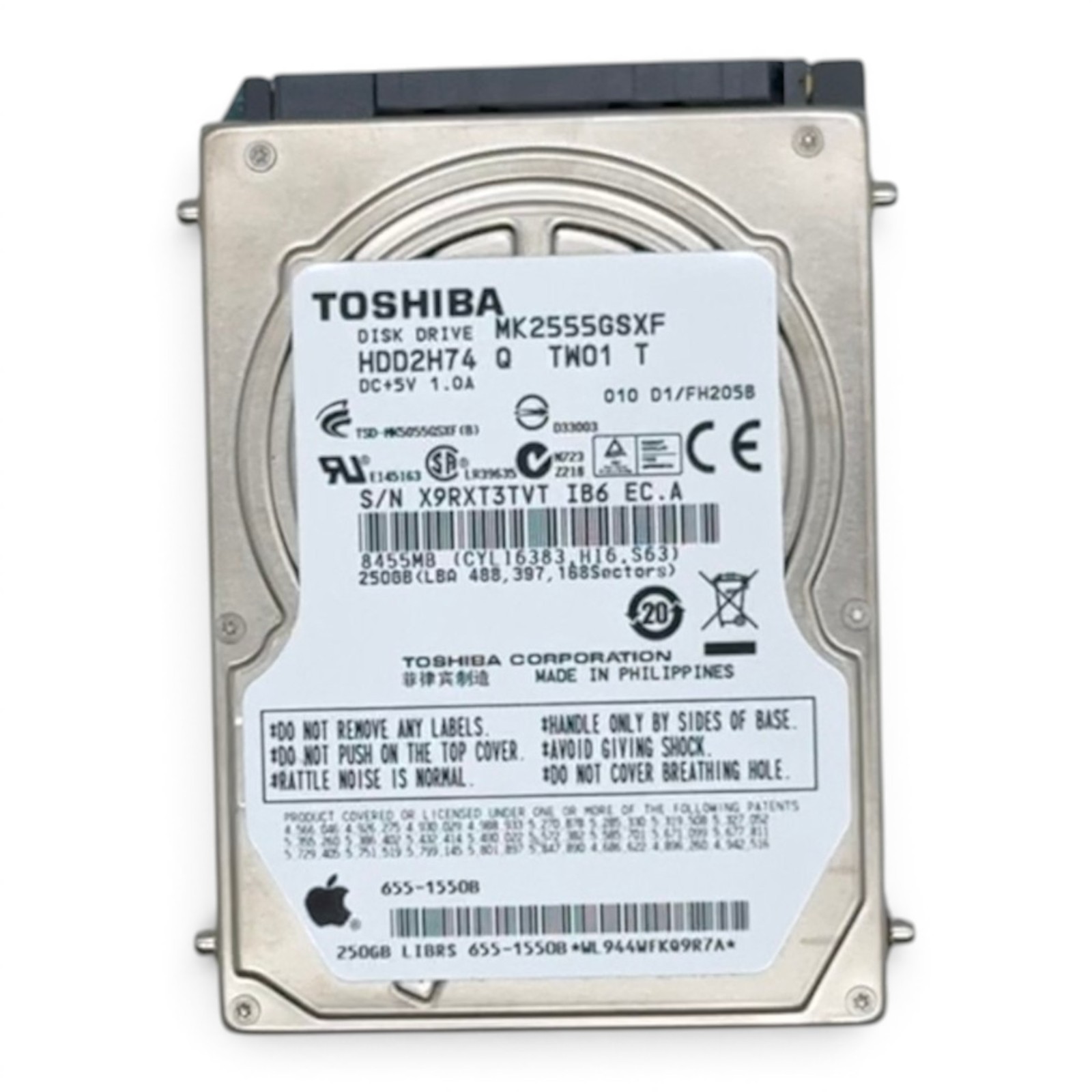 Toshiba MK2555GSXF 250GB 2.5in SATA 3Gb/s HDD Apple OEM 655-1550B 5400RPM
