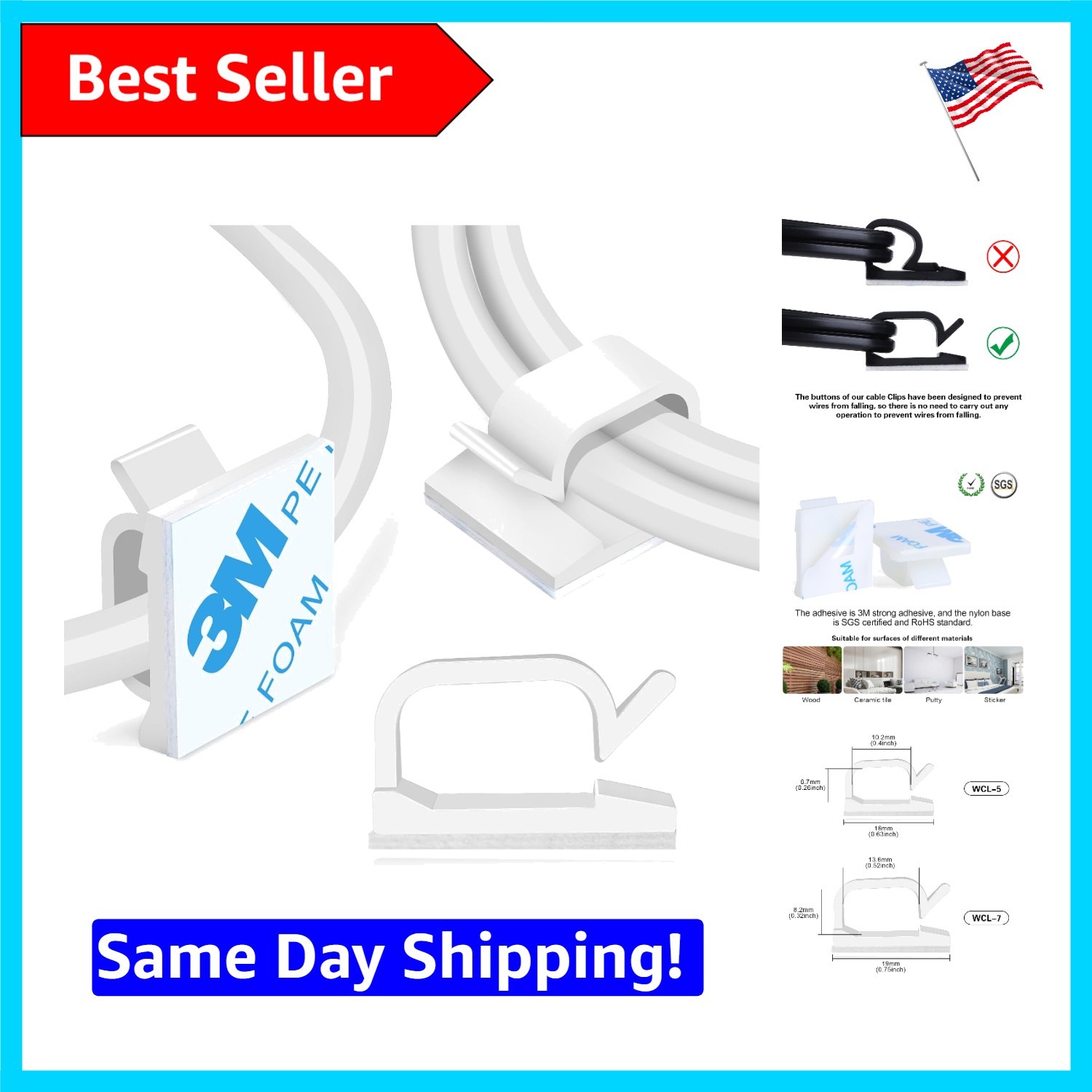 60PCS White Self-Adhesive Cable Clips - Effortless Cable Management Solution