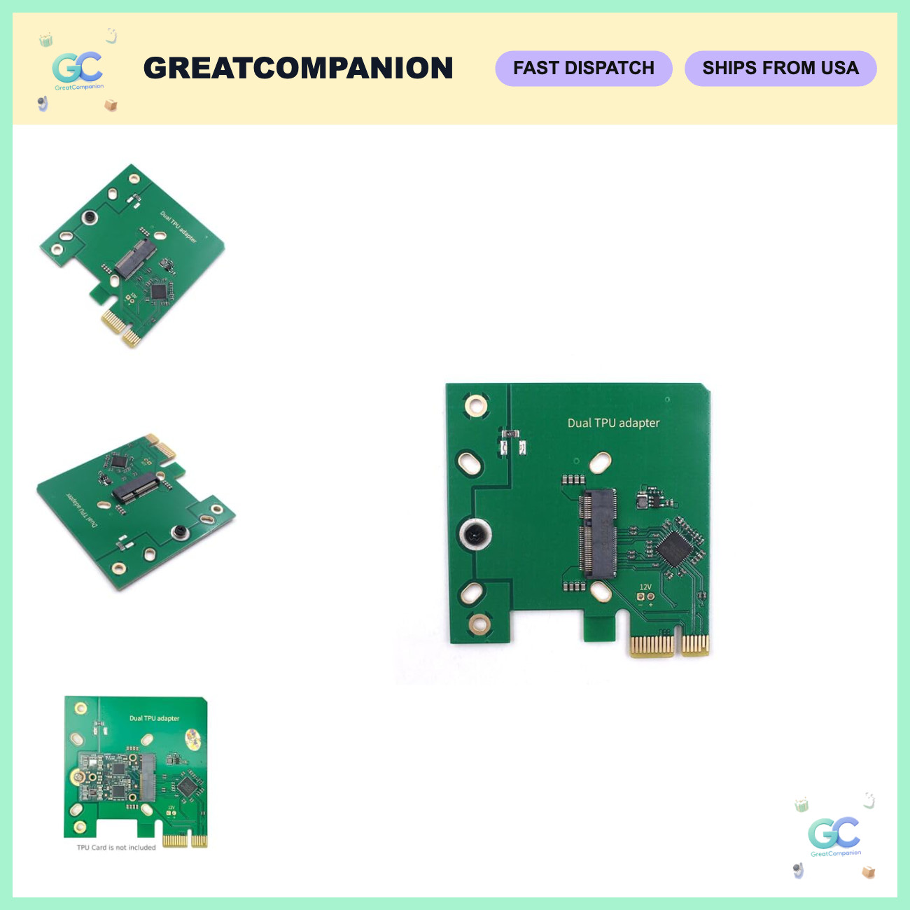 Dual Edge TPU PCIe x1 Low Profile Adapter - Coral Accelerator Board, Mounting Sc