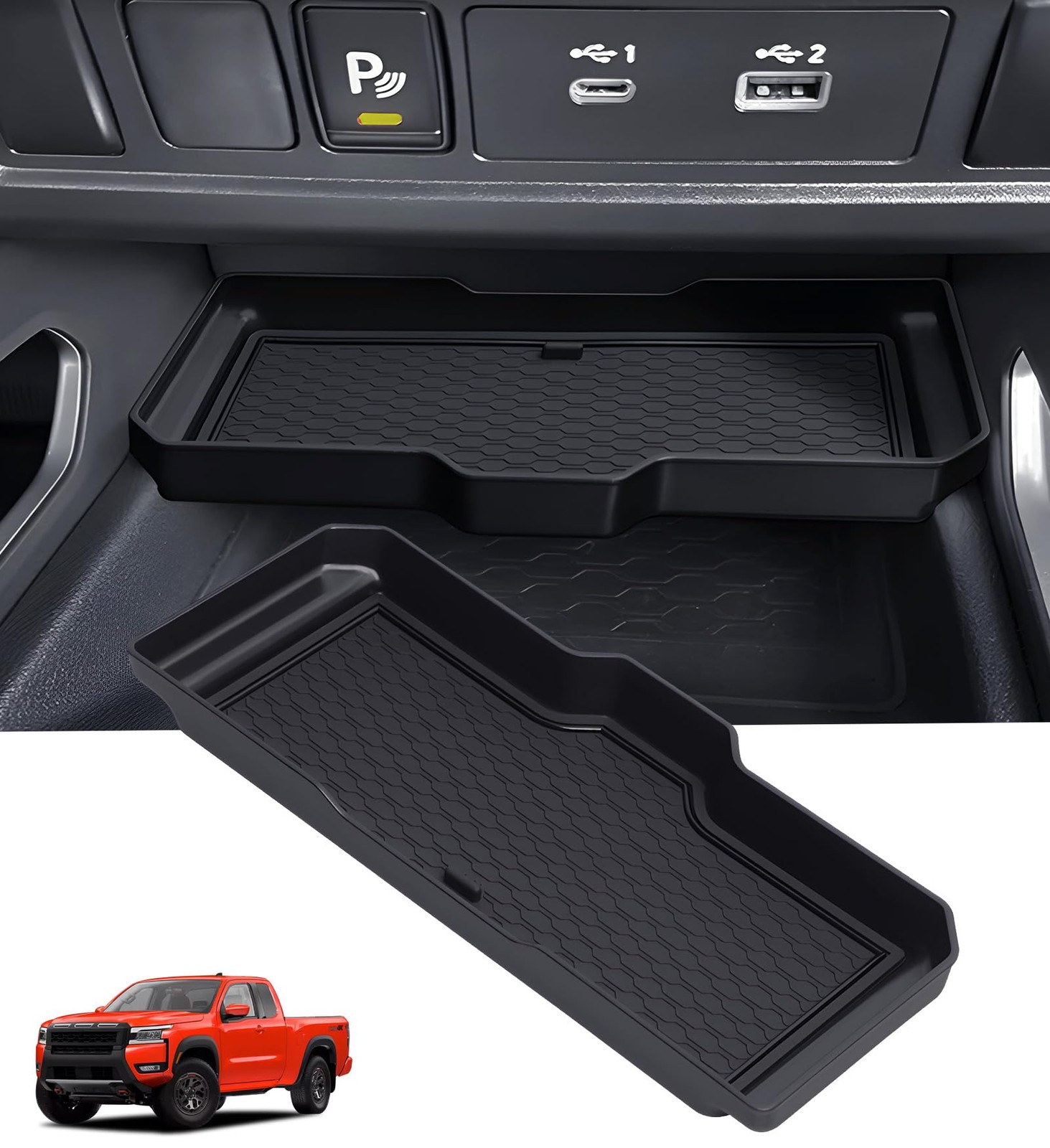 Center Console Organizer for Nissan Frontier 2022~2026 Interior Storage Tray BLK