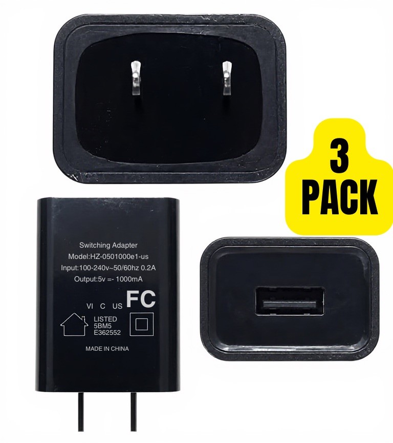 Wall Charger Cube,1A/5V Single Port USB Plug 3 Pack Travel Black 3 Pack Black