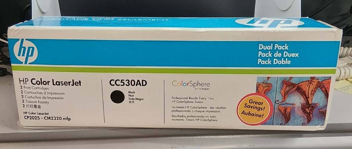 2 x New Original HP CC530AD Black Toner Cartridge Dual Pack