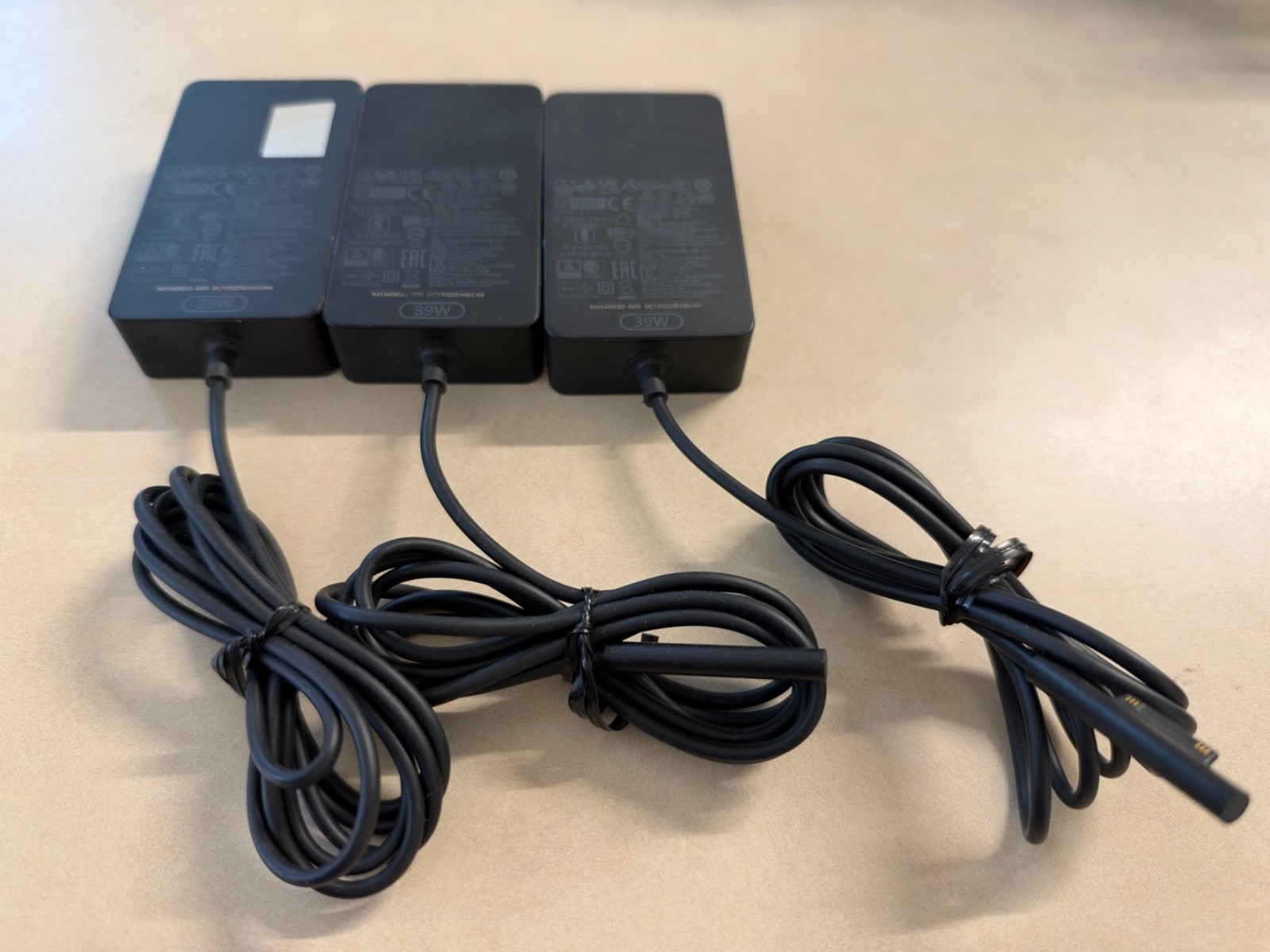 Lot of 3 Genuine Microsoft - Surface 65W Power Supply - Black- Pre-Owned