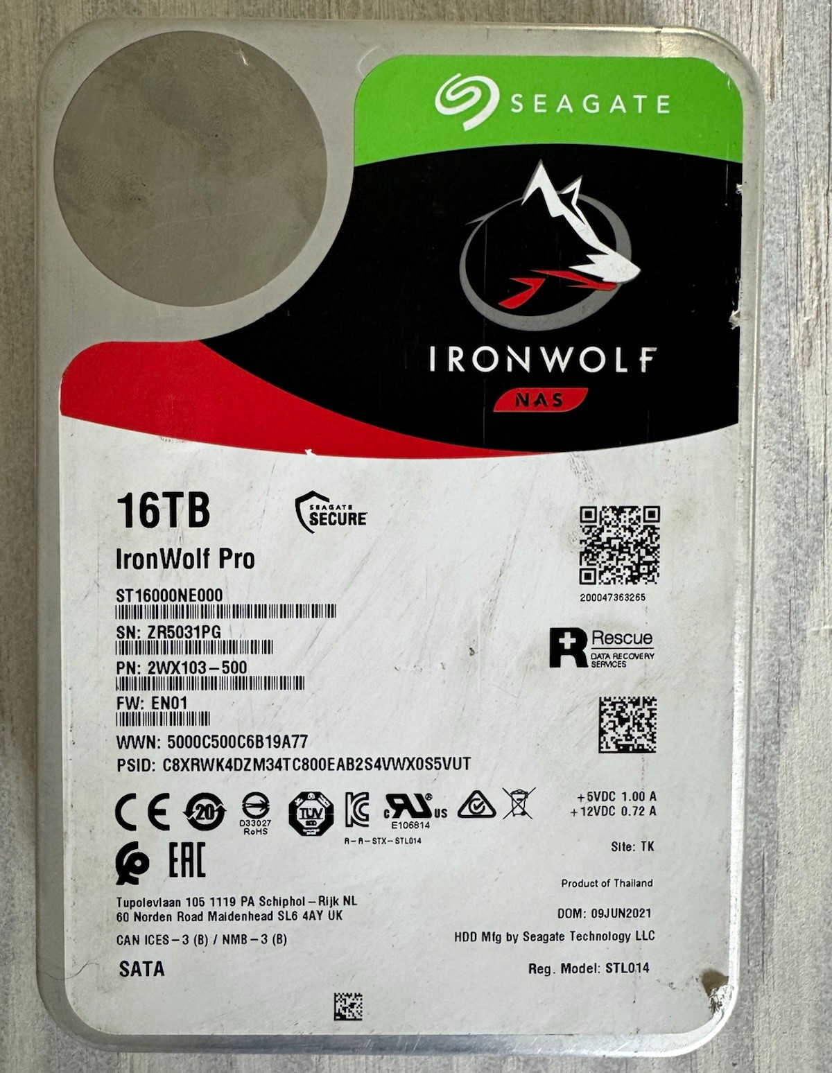 Seagate IronWolf Pro 16TB NAS HDD ST16000NE000 SATA 6Gb/s 3.5in
