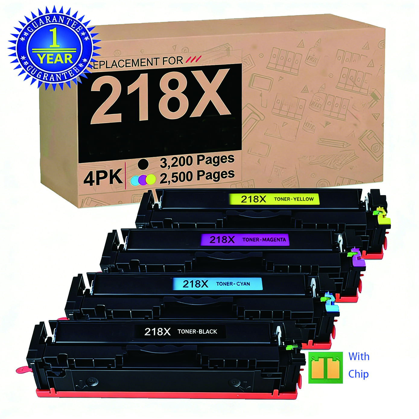 Compatible HP 218X 4PK CMYK Toner Cartridges w/ Chip Fits 3201dw 3301sdw 3301fdw