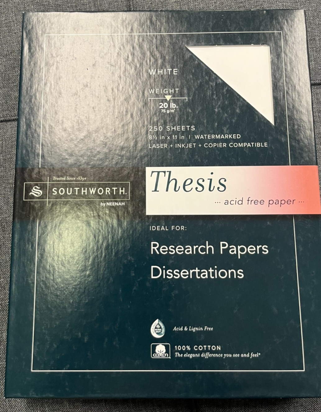 Southworth Thesis Acid Free Paper 250 Sheets White 20 lb. Cotton Brand-New