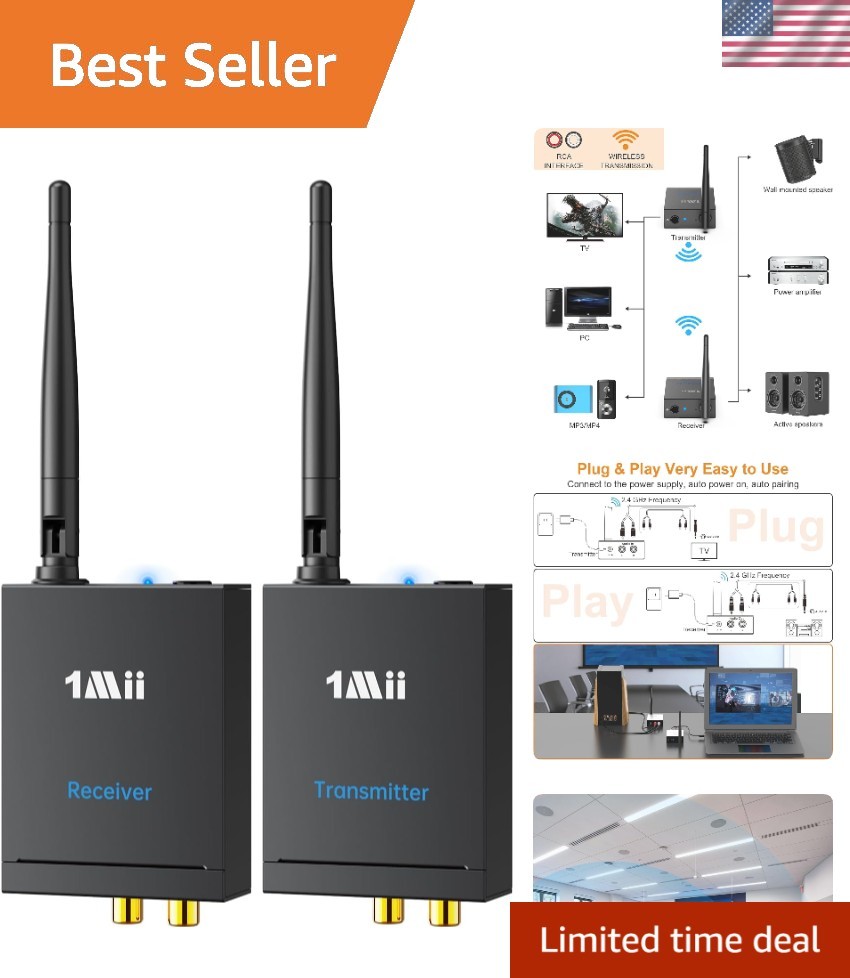 Compact 2.4GHz Wireless Audio Transmitter Receiver - 320ft Range, RCA Compatible