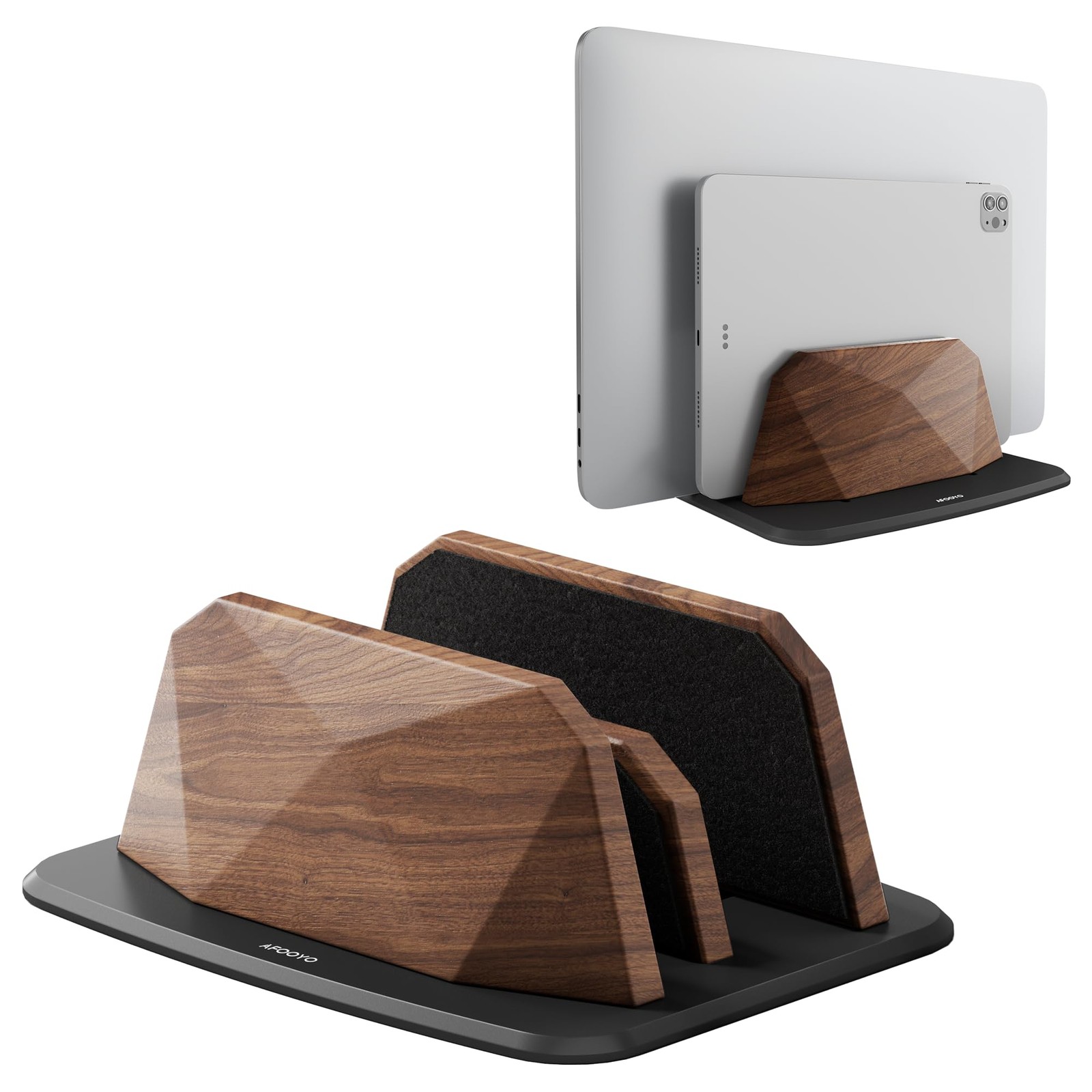 AFOOYO Vertical Laptop Stand - Dual Slots Walnut Adjustable Laptop Holder,Des...