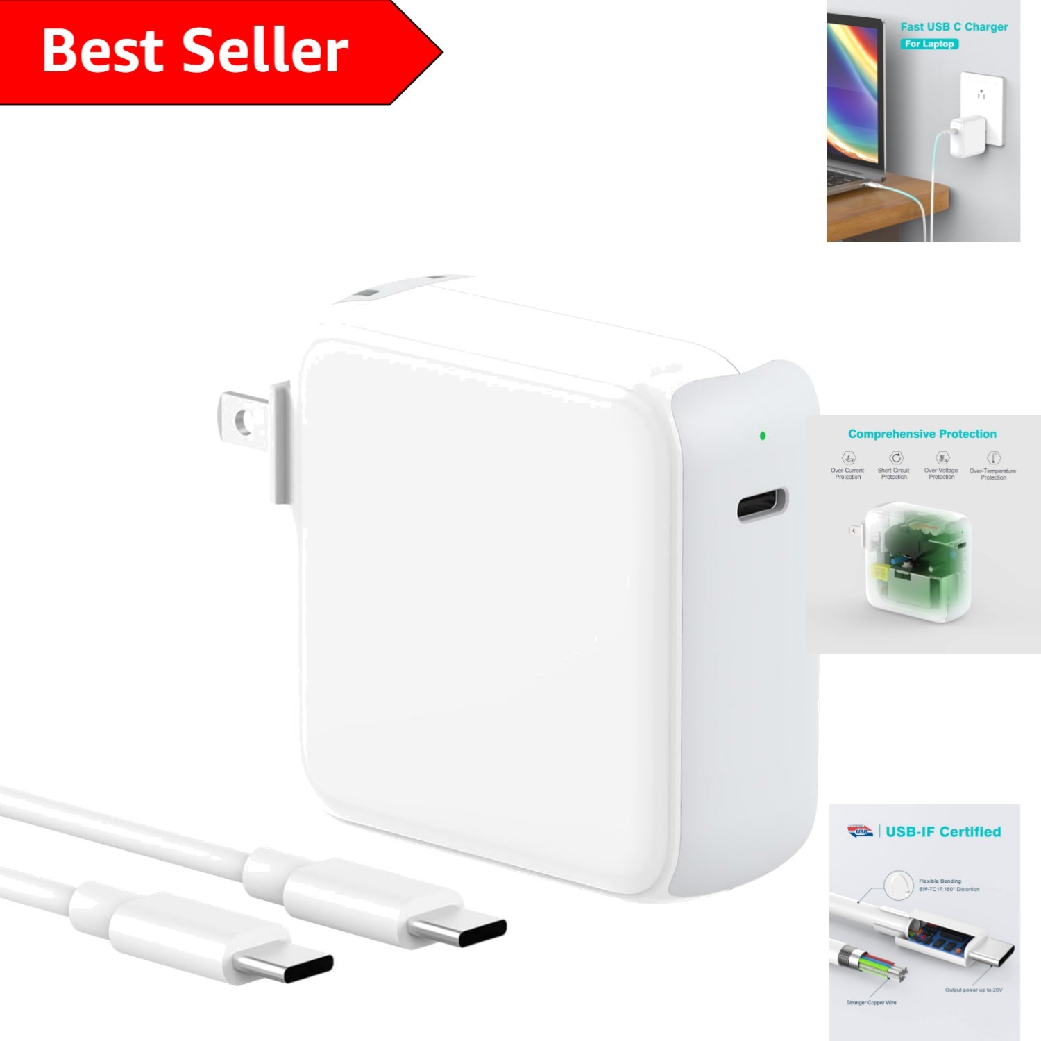 Lightweight 70W USB C Charger Compatible with MacBook & iPhone, Fast Charging