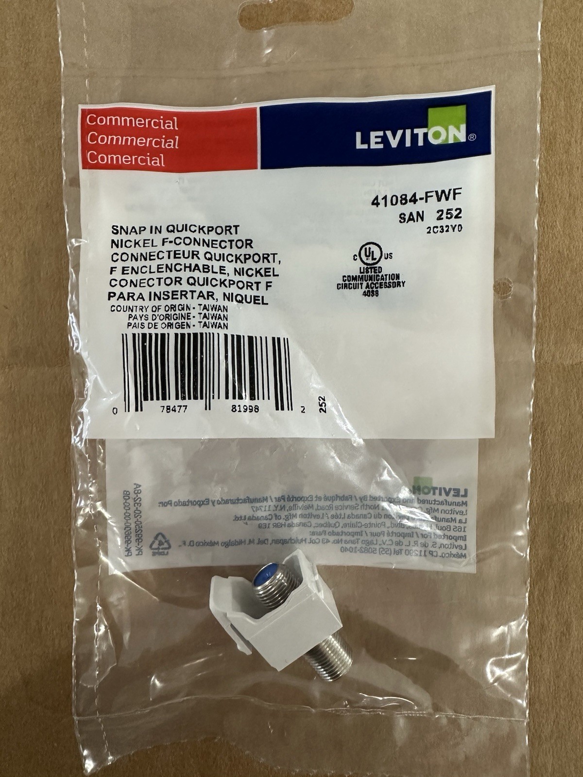 Lot of 20 NEW Leviton Snap In Quickport Nickel F-Connection, CAT 41084-FWF