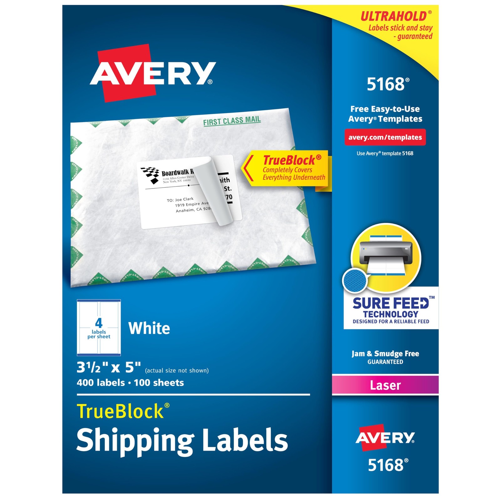 Shipping Address Labels 3-1/2 x 3 Pack of Avery 5168 Laser Printers Permanent