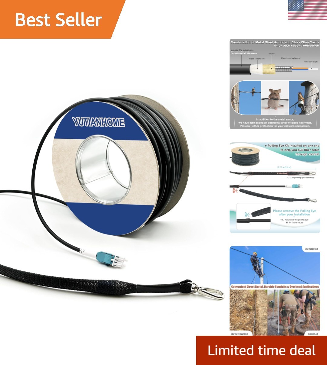 500ft/150m OD-5mm Industrial TPU OM3 Fiber LC to LC Outdoor Armored Fiber Pat...