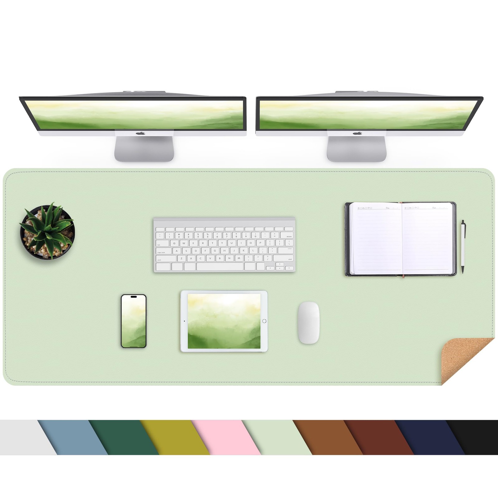 Light Green Leather Desk Pad Natural Cork Large Mouse Mat Waterproof Protector