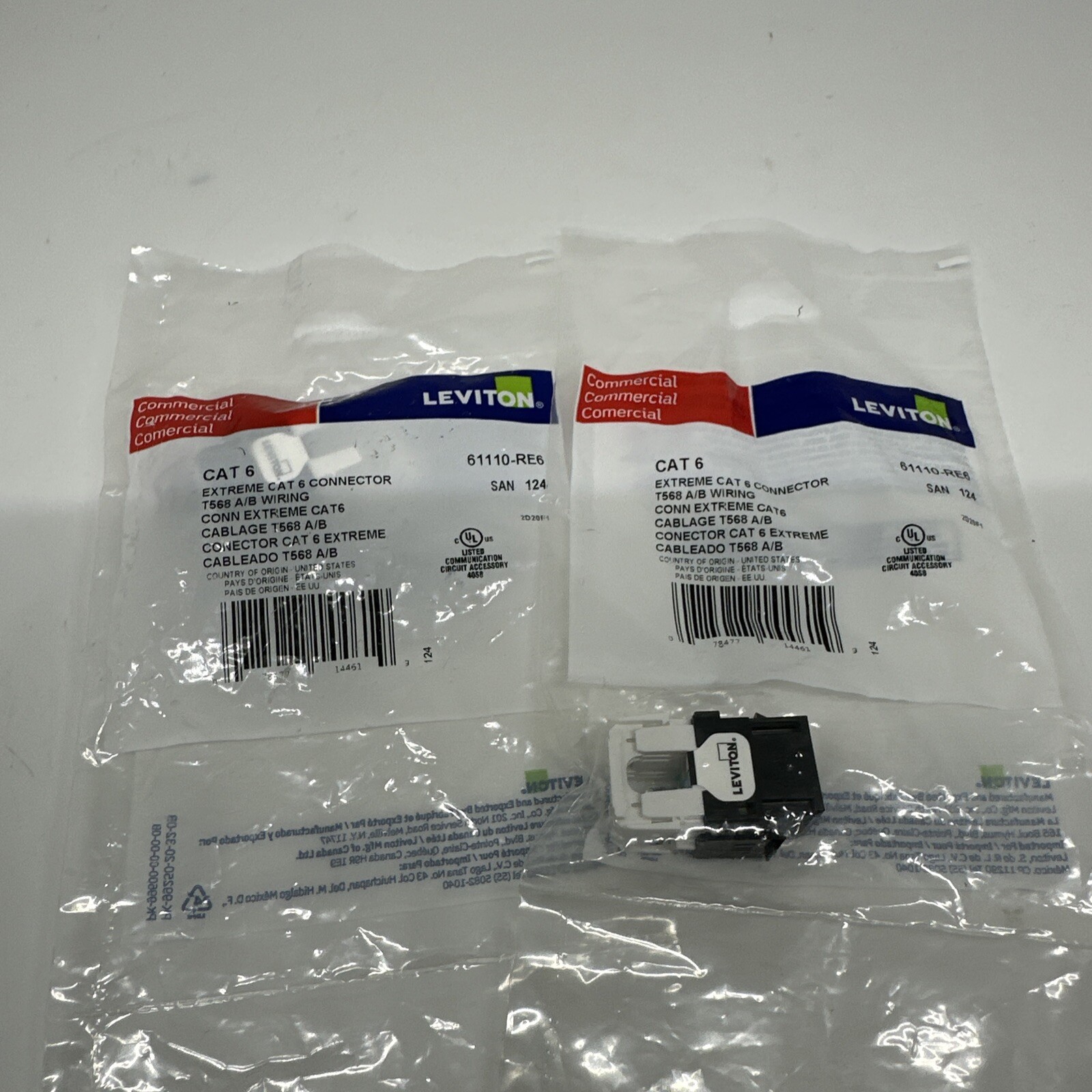 Leviton 61110-RE6 eXtreme Cat 6 QuickPort Jack, Black - 2 Pack