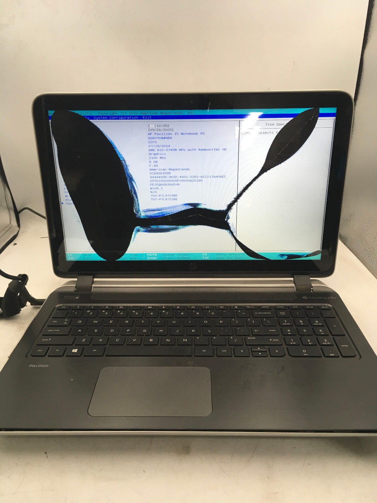 HP PAVILION 15 P051US - BOOTS TO BIOS/BAD LCD - AMD A10 5745M - 8GB RAM -READ-BB