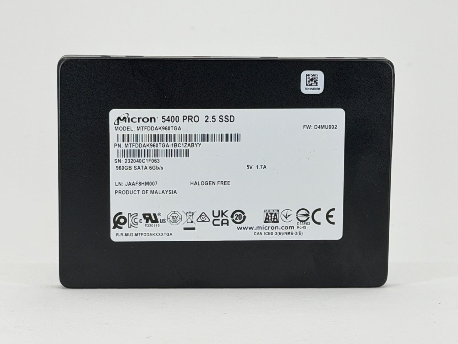 Micron 5400 Pro 960GB 2.5" Enterprise SATA SSD (MTFDDAK960TGA) - Preowned