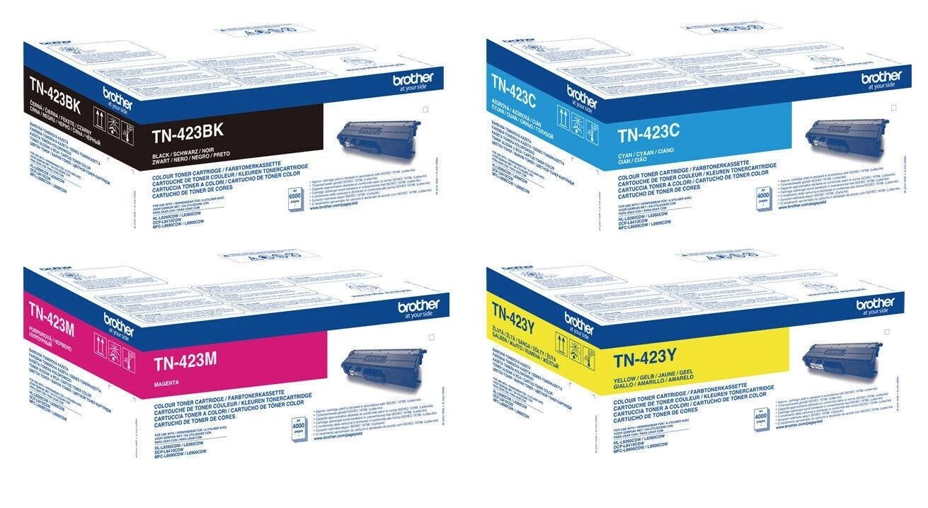 Brother Genuine TN423 Toner 4 Multipack, Cyan, Magenta, Yellow, Black