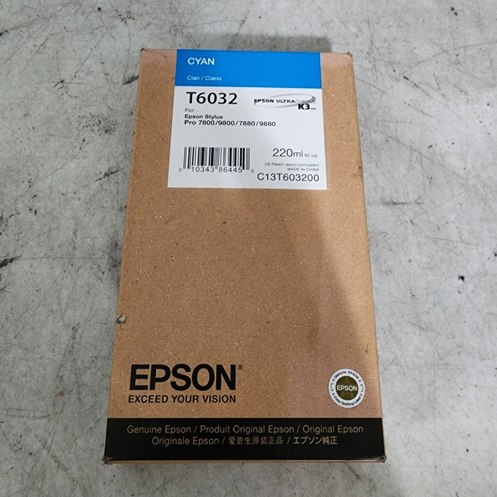 Epson T6032 Cyan 220ML Ink Cartridge Genuine New OEM Sealed 05 2019