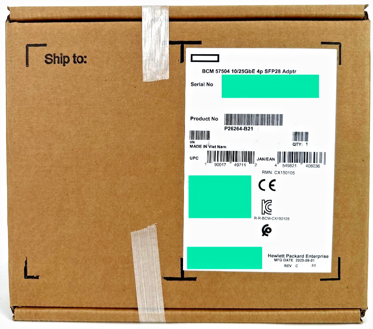 HPE Broadcom BCM 57504 10/25GbE 4p SFP28 Adptr Quad Port 25GbE PCI-e P26264-B21