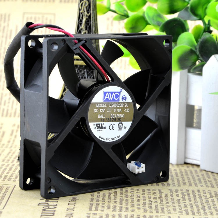 2pcs AVC DS08025B12U 8CM 8025 12V 0.70A 2 wire dual ball bearing cooling fan