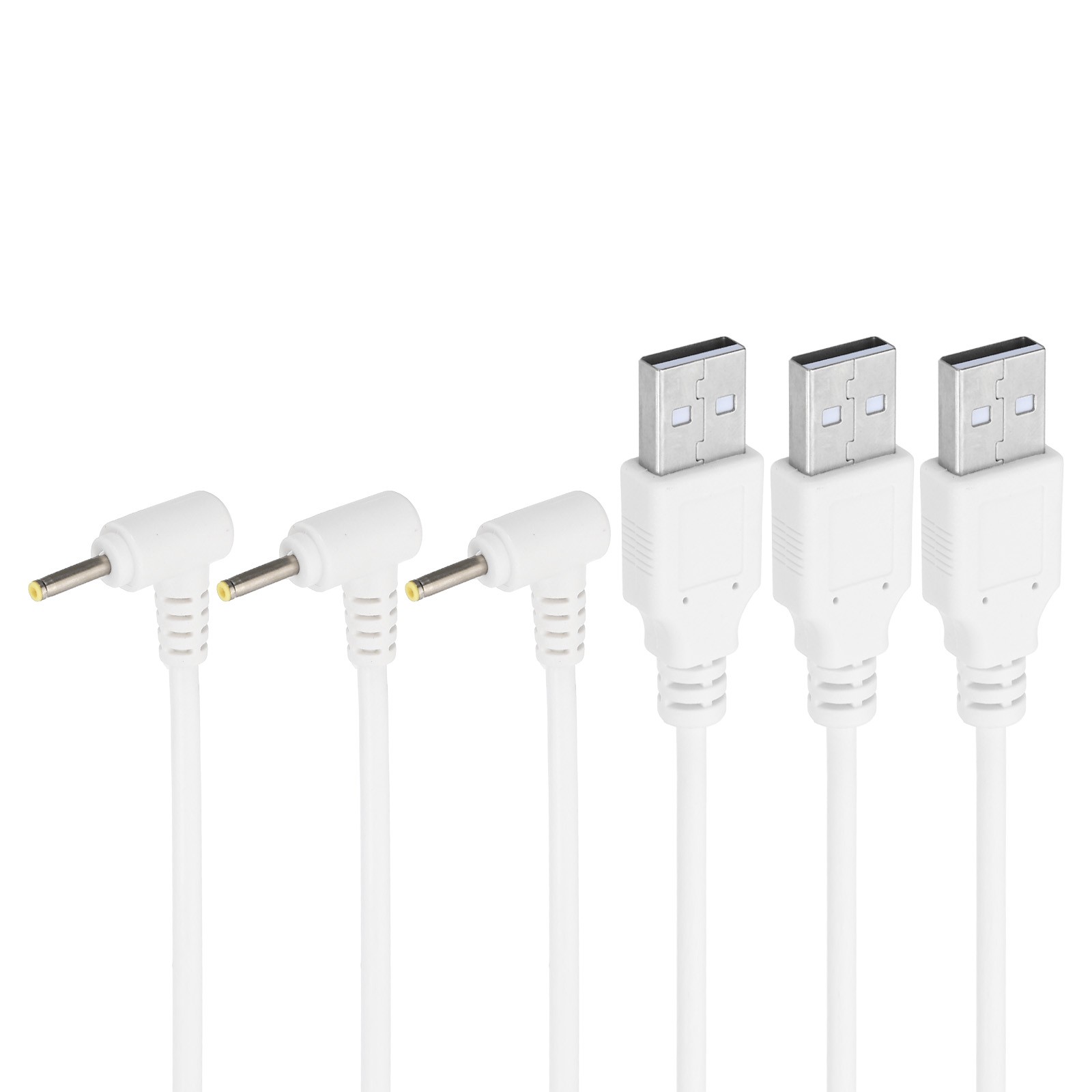 3 Pcs USB to DC 2.5x0.7mm Barrel Jack Power Charger Connector Cables, White