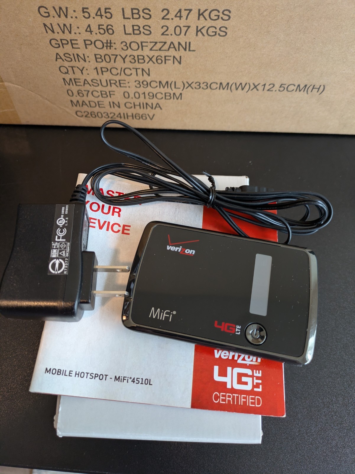 Verizon MiFi 4510L 4G LTE Wi-Fi Hotspot Modem Black w/ Power Adapter