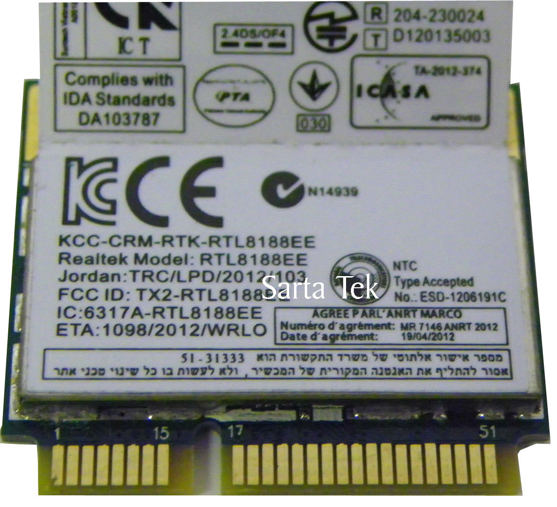 Toshiba OEM WW704E1491A10H Realtek RTL8188EE B/G/N PCIe Half