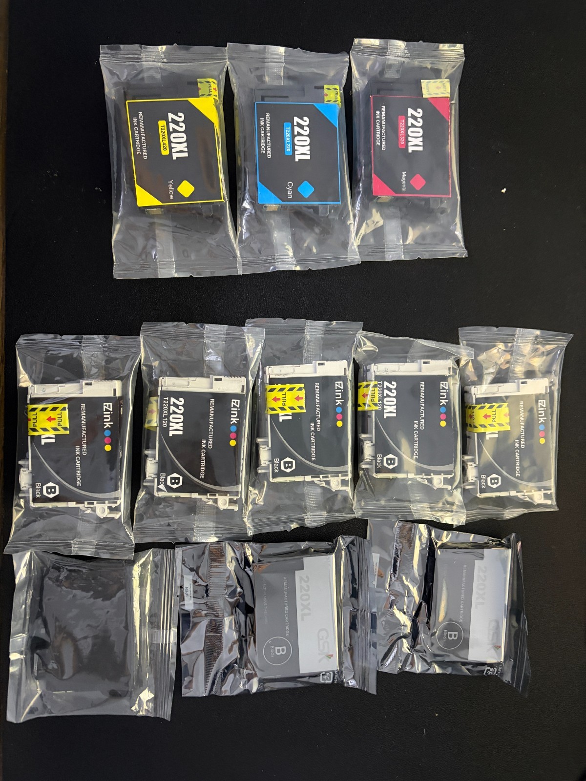 Lot Of 11 EZ Ink Cartridges 220 XL (8) Black (1)Cyan (1)Magenta (1)Yellow-NEW