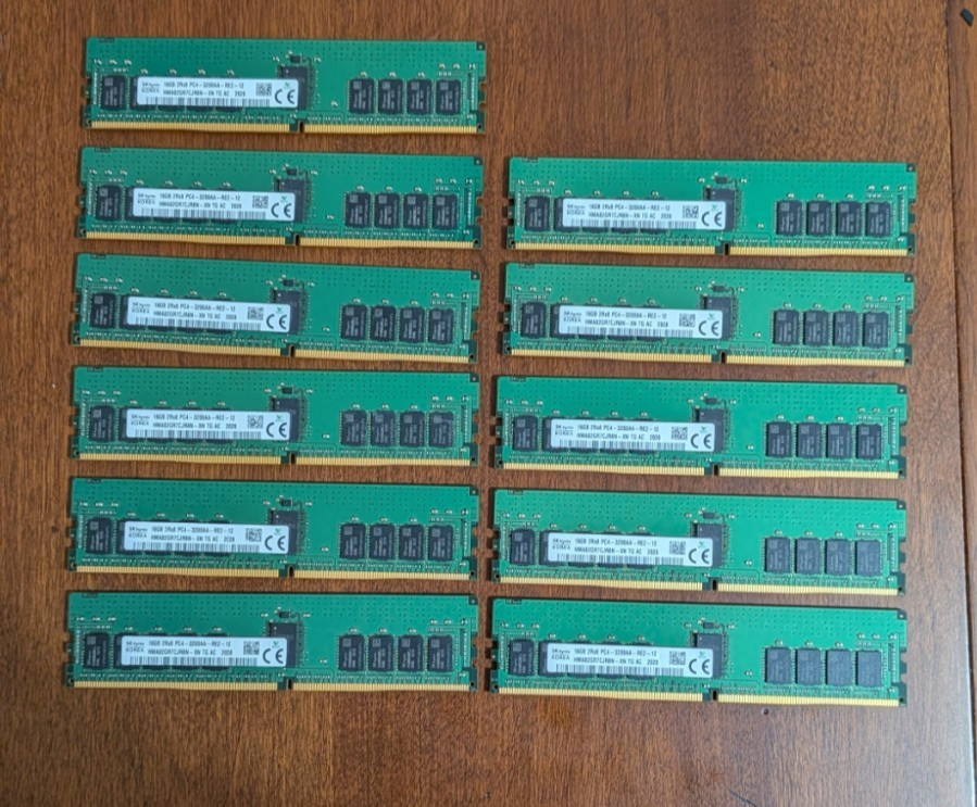 Lot of 11 - 176GB (11x16GB) SK Hynix 2Rx8 PC4-3200AA-RE2-12 ECC Server Ram