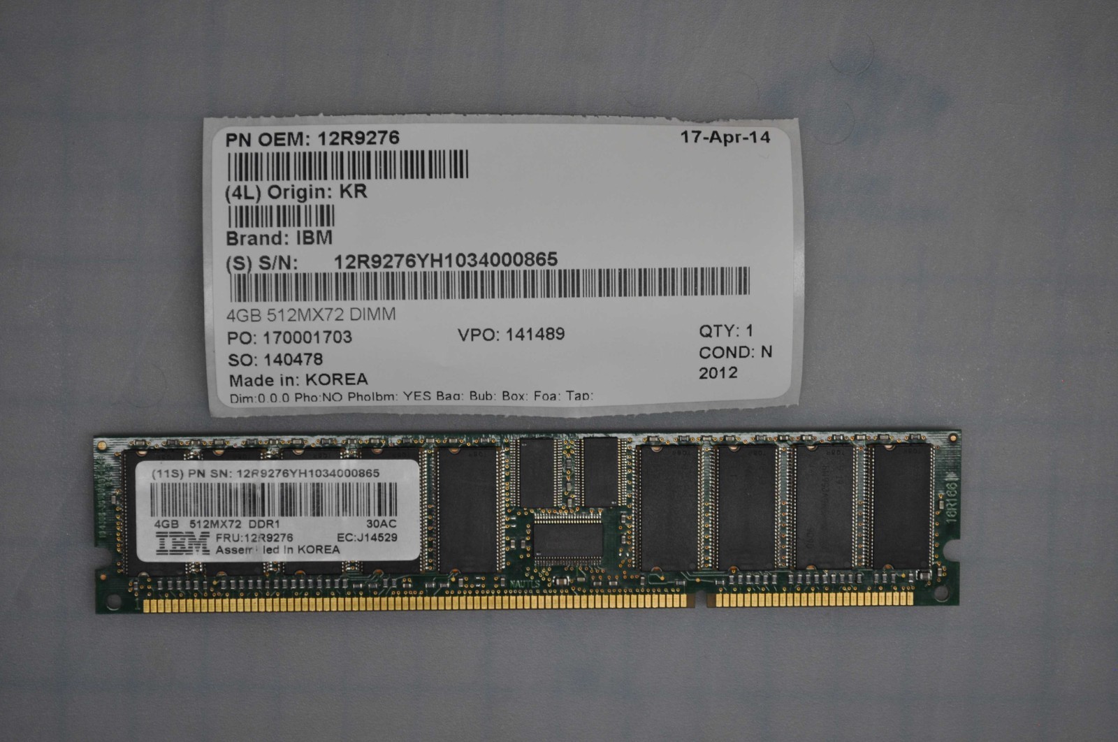 IBM 4GB 512MX72 DIMM GRADE B 12R9276