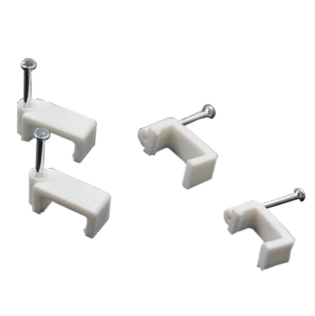200 Pcs 8mm Flat Ethernet Cable Wire Clips Single Coaxial Cable Clamps With Nail