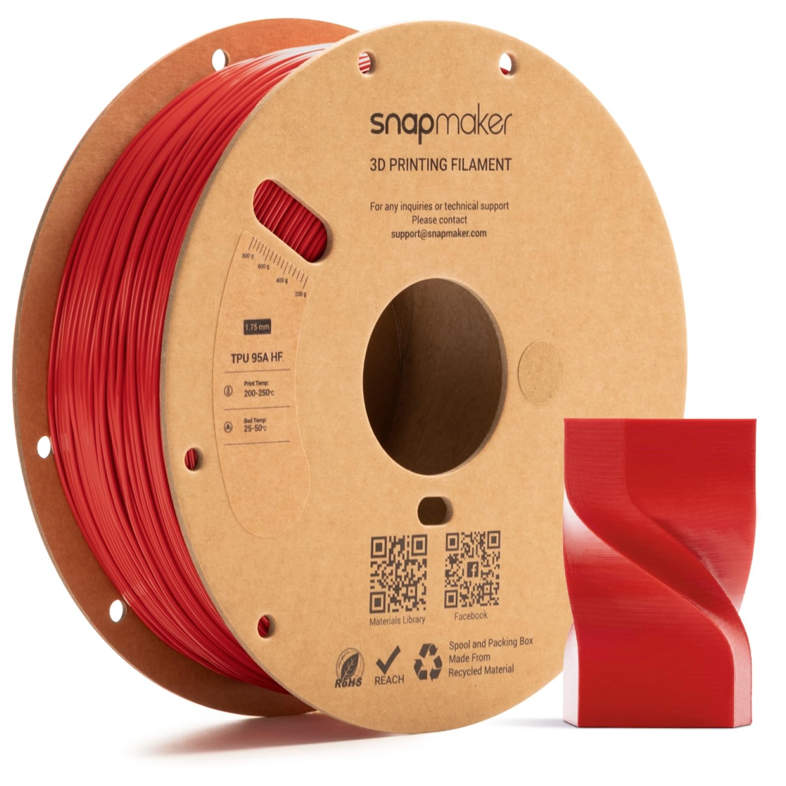 Snapmaker TPU Filament 1.75mm Red TPU 95A HF 1kg