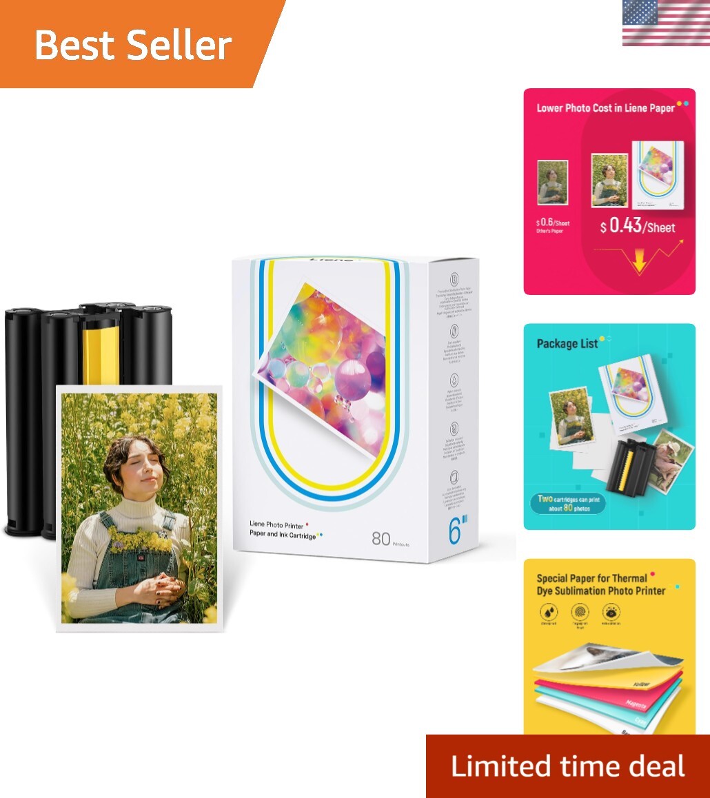 80 Sheets of Glossy 4x6" Photo Paper with 2 Cartridges - Waterproof & Durable