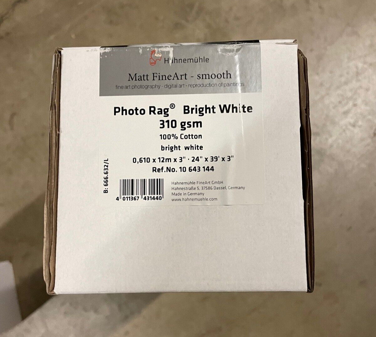 Hahnemühle Photo Rag Bright White, 310gsm, 24"x39' Roll, 3in Core FineArt Inkjet