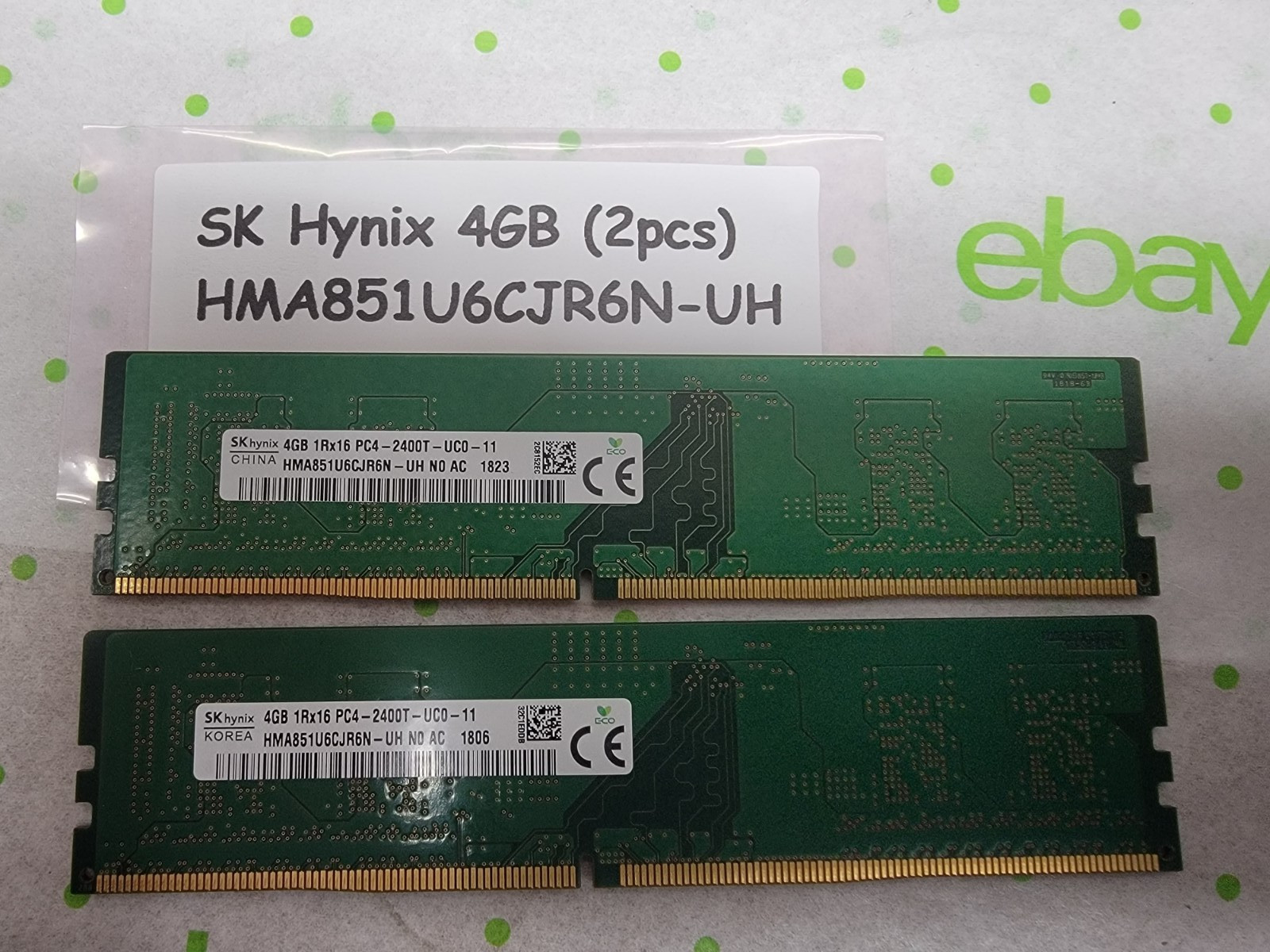 2 PCS - SK Hynix HMA851U6CJR6N-UH PC4-2400T-UC0-11 4GB 1Rx16 Desktop Memory RAM