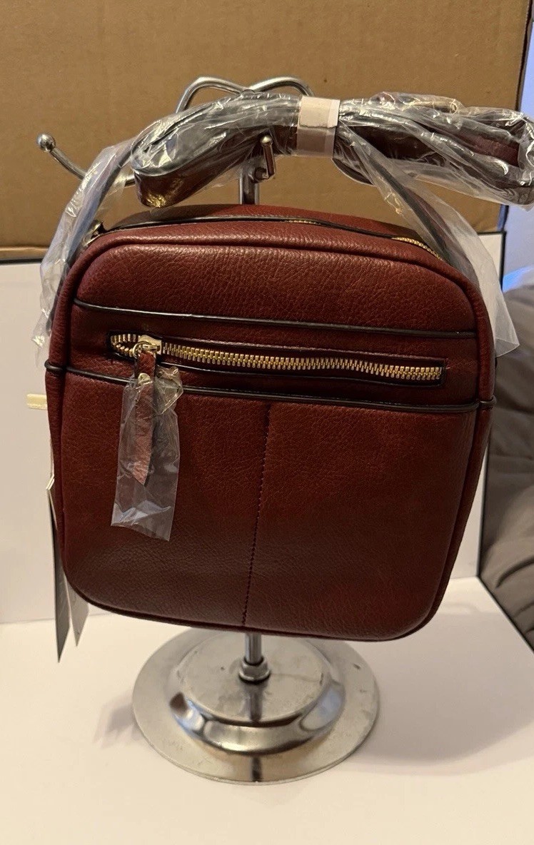 Faux Leather Messenger Bag Burgundy Crossbody