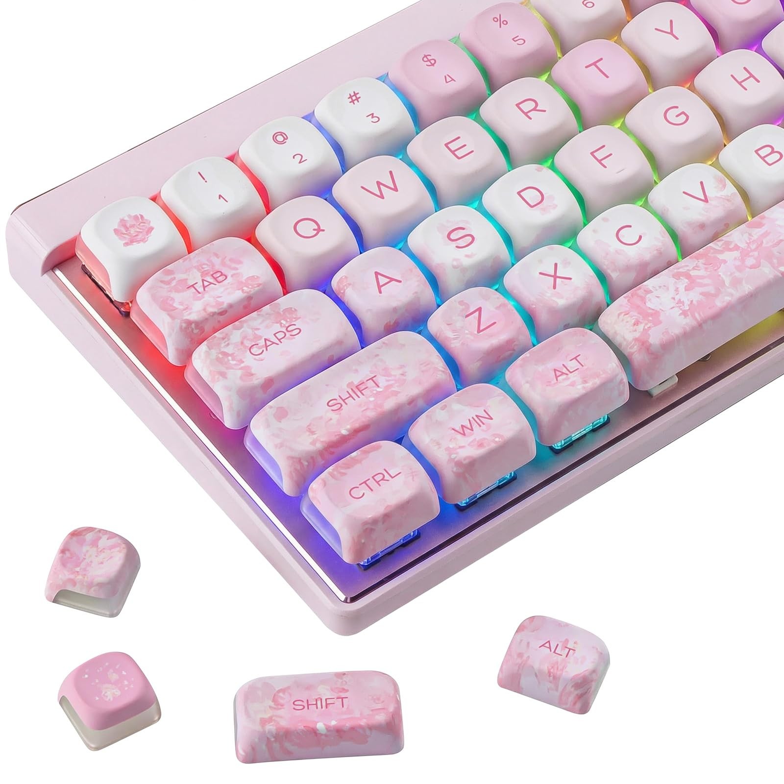 Pink Cherry Blossom MOA Keycaps Cute Sakura Keycap Set Mechanical Keyboard