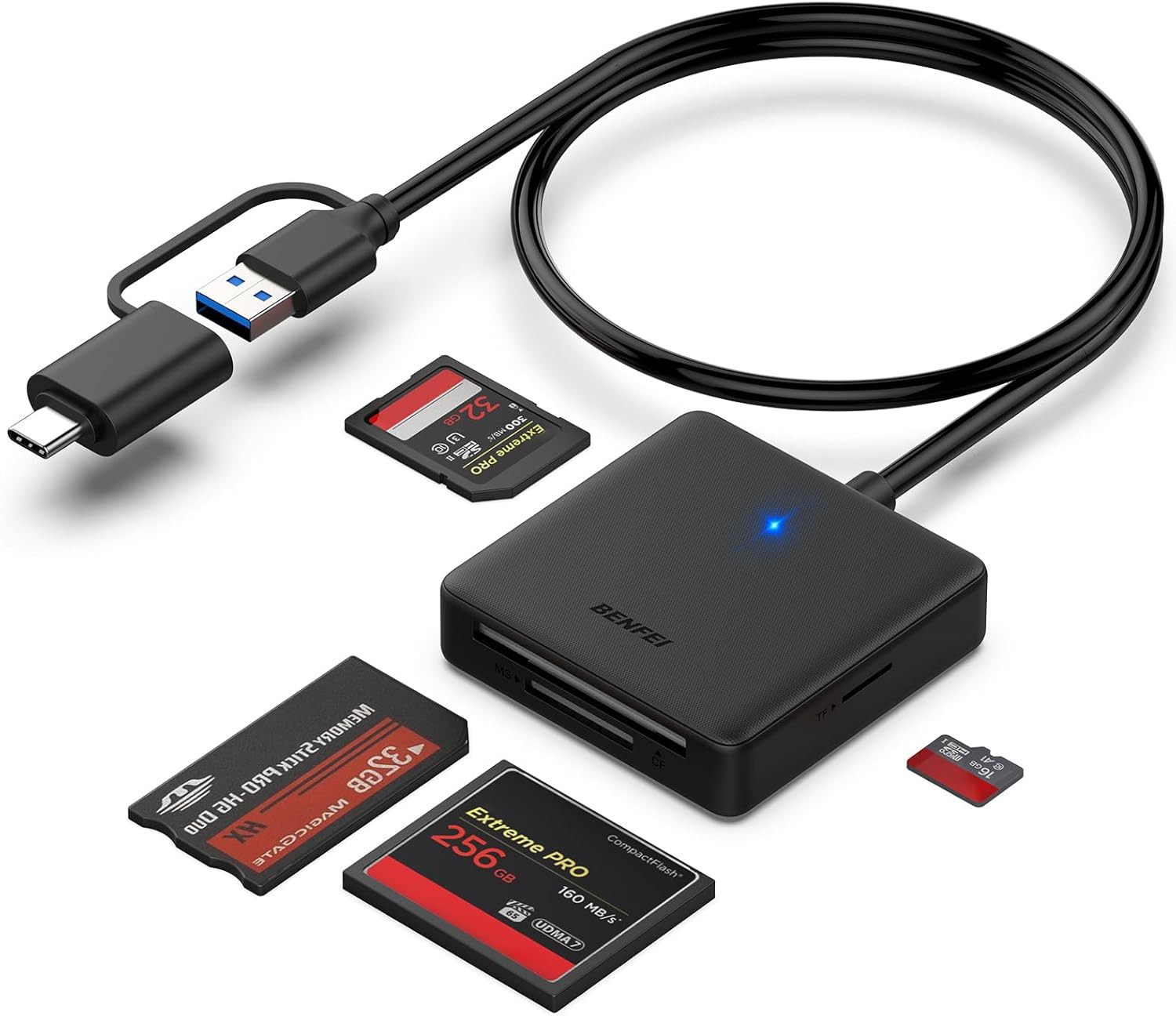 Memory Card Reader  4In1 USB 3.0 and USB-C to SD Micro SD MS CF Card Reader