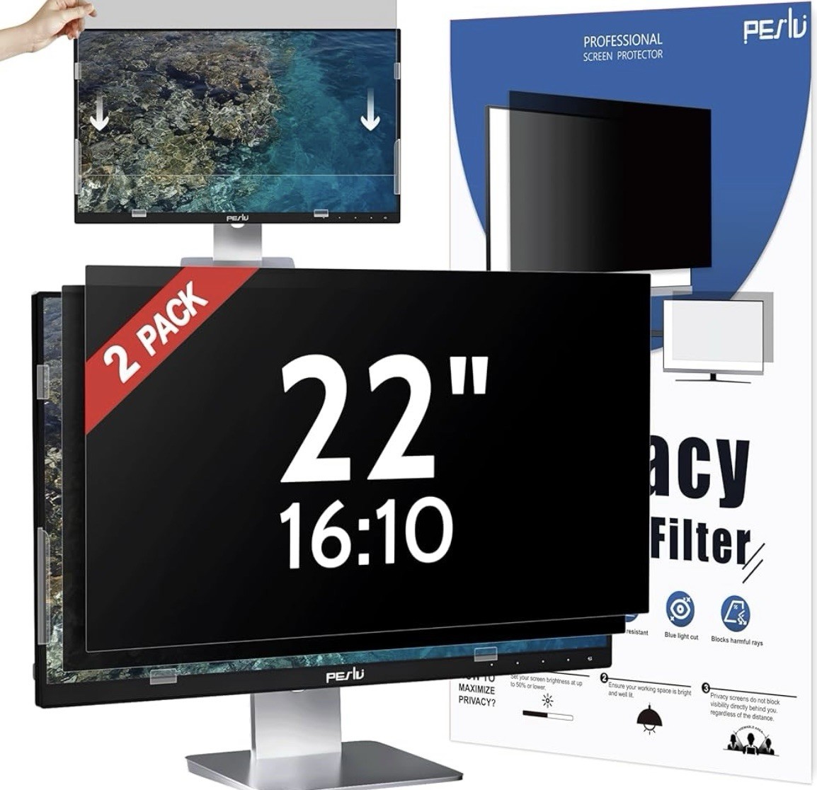 2-Pack 22 Inch Privacy Screen Computer Monitor 16:10 Aspect Ratio Eye Protection