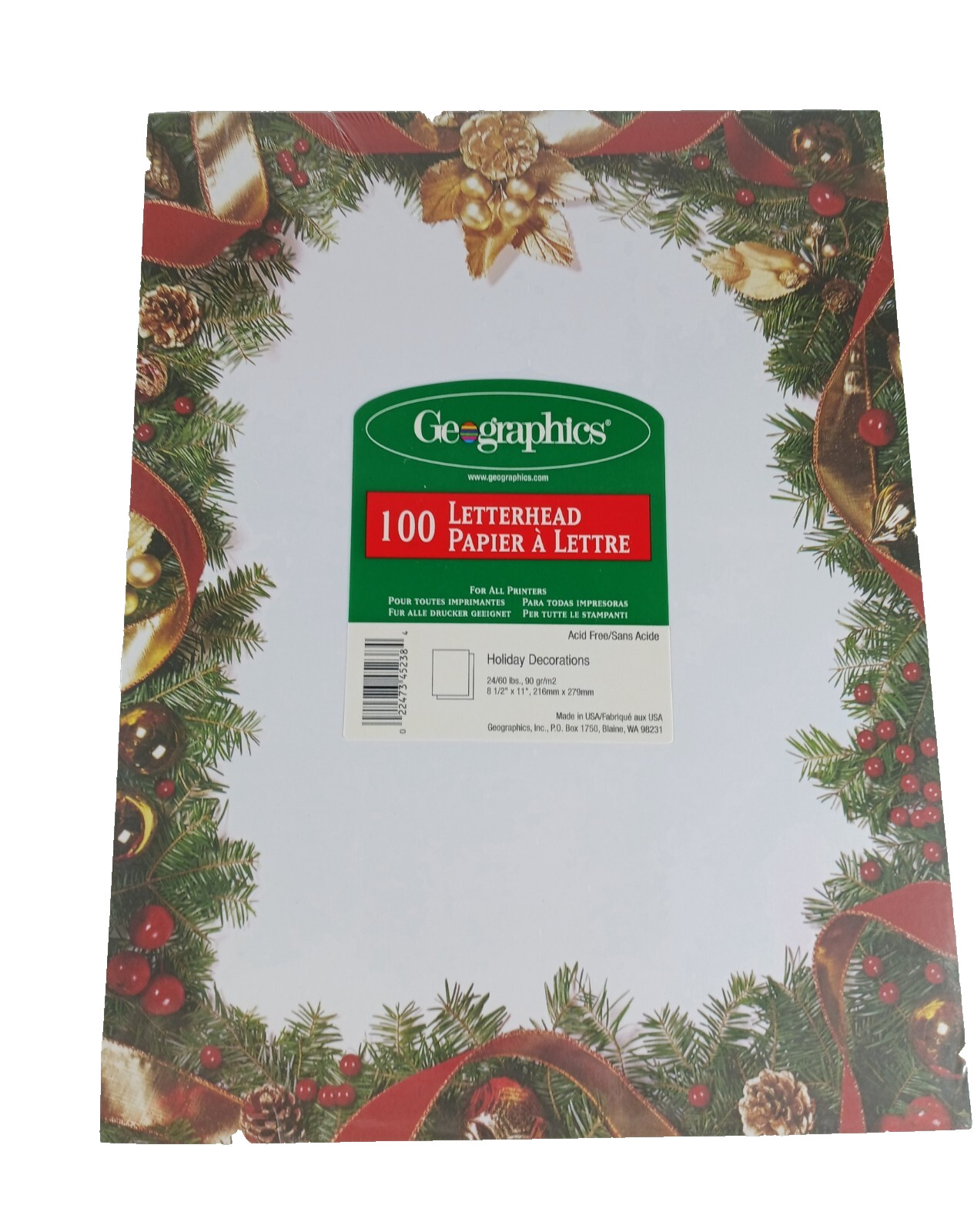 Geographics Christmas Printer Paper 8 1/2 x 11 in. 100 sheets. For all printers.