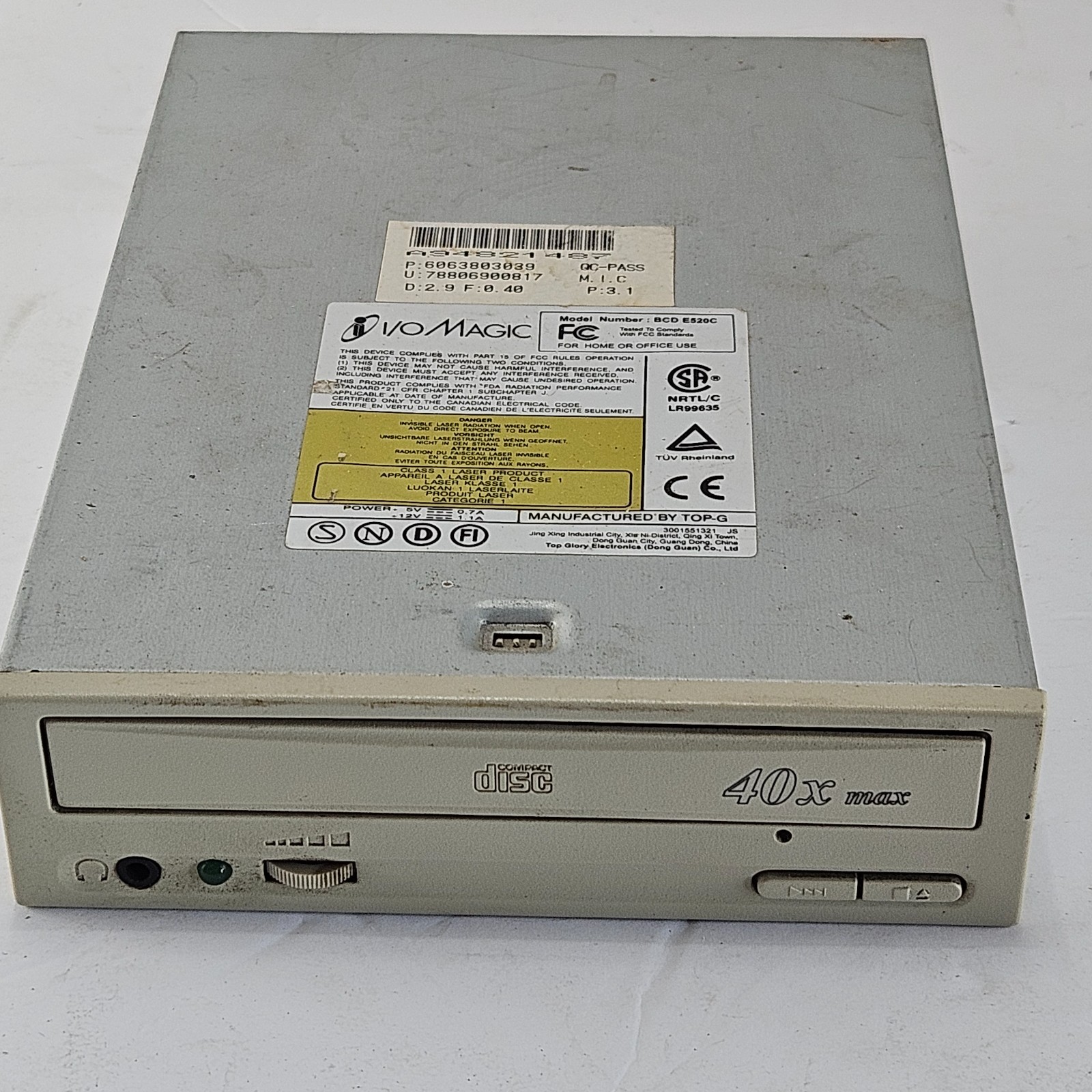 I/O Magic BCD E520C 40x Internal CD-ROM Drive IDE PATA 5.25" Beige Vintage