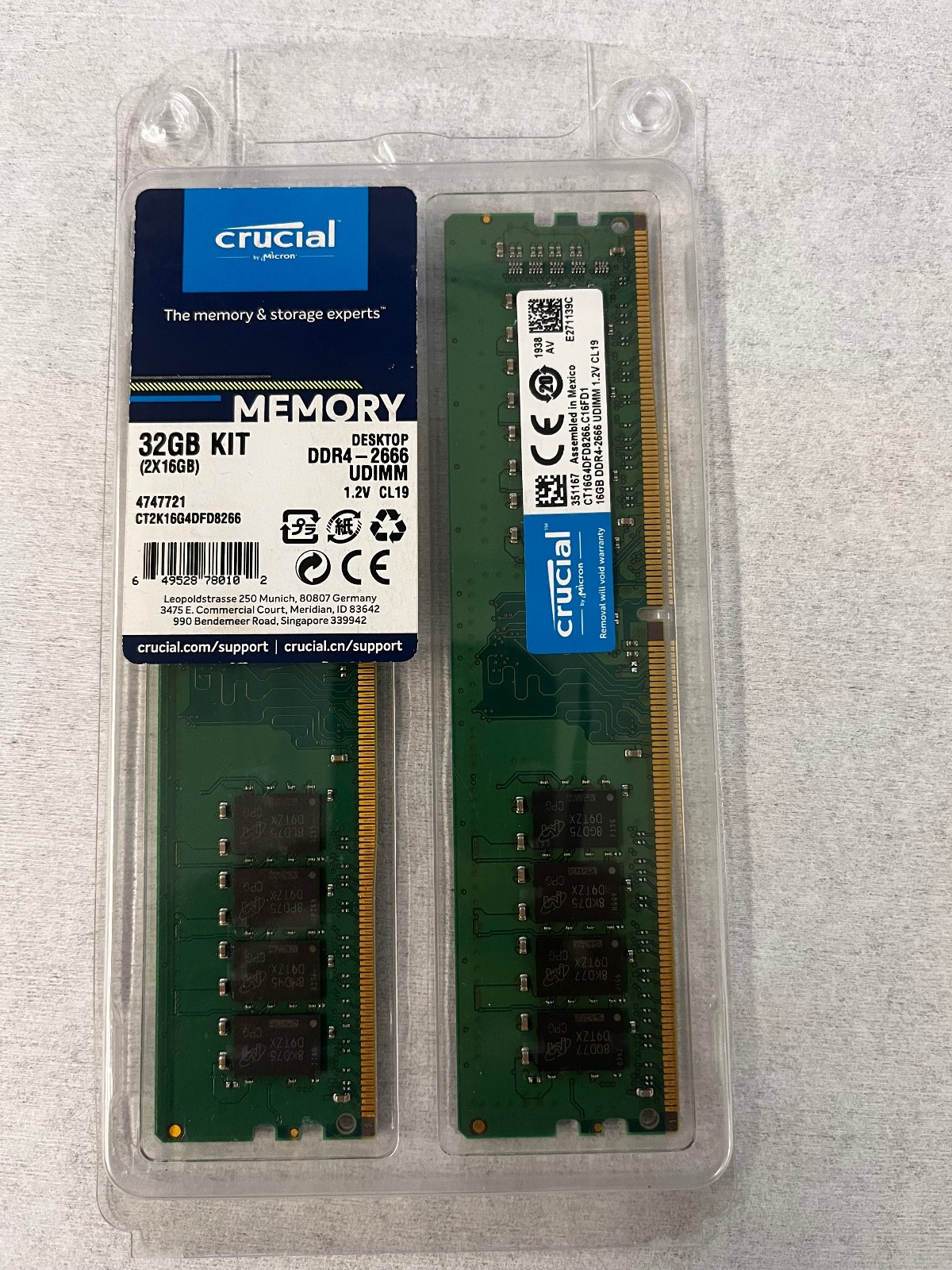 CRUCIAL 32GB KIT (2X16GB) DDR4-2666 CT2K16G4DFD8266 UDIMM