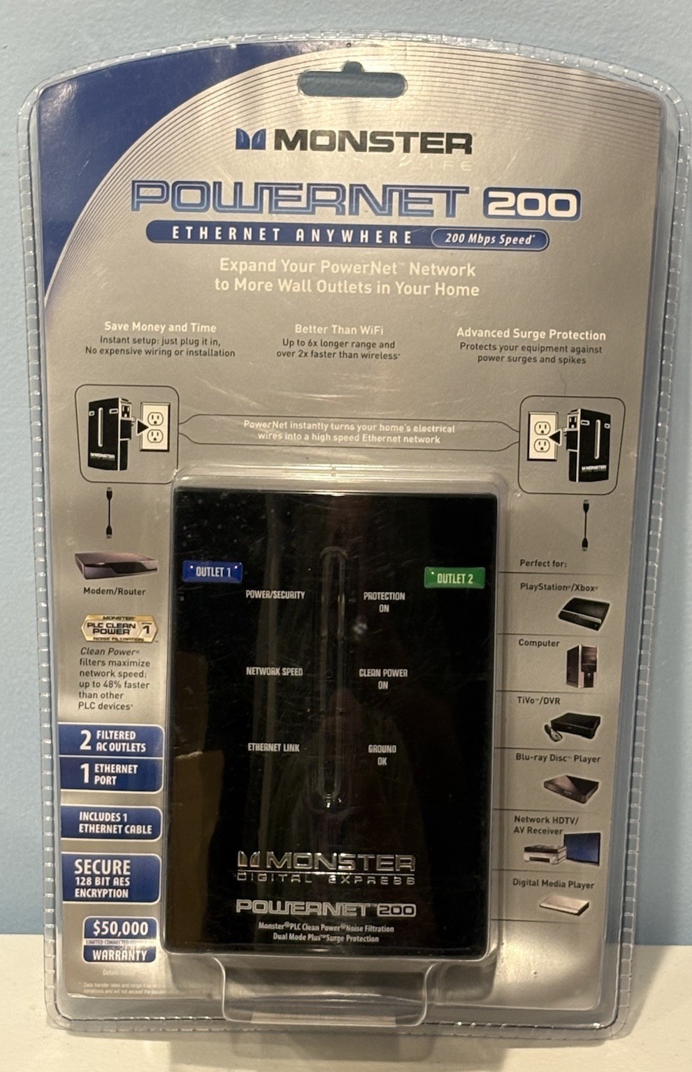 Monster Powernet 200 Ethernet Anywhere 200 Mbps Speed Brand New Sealed