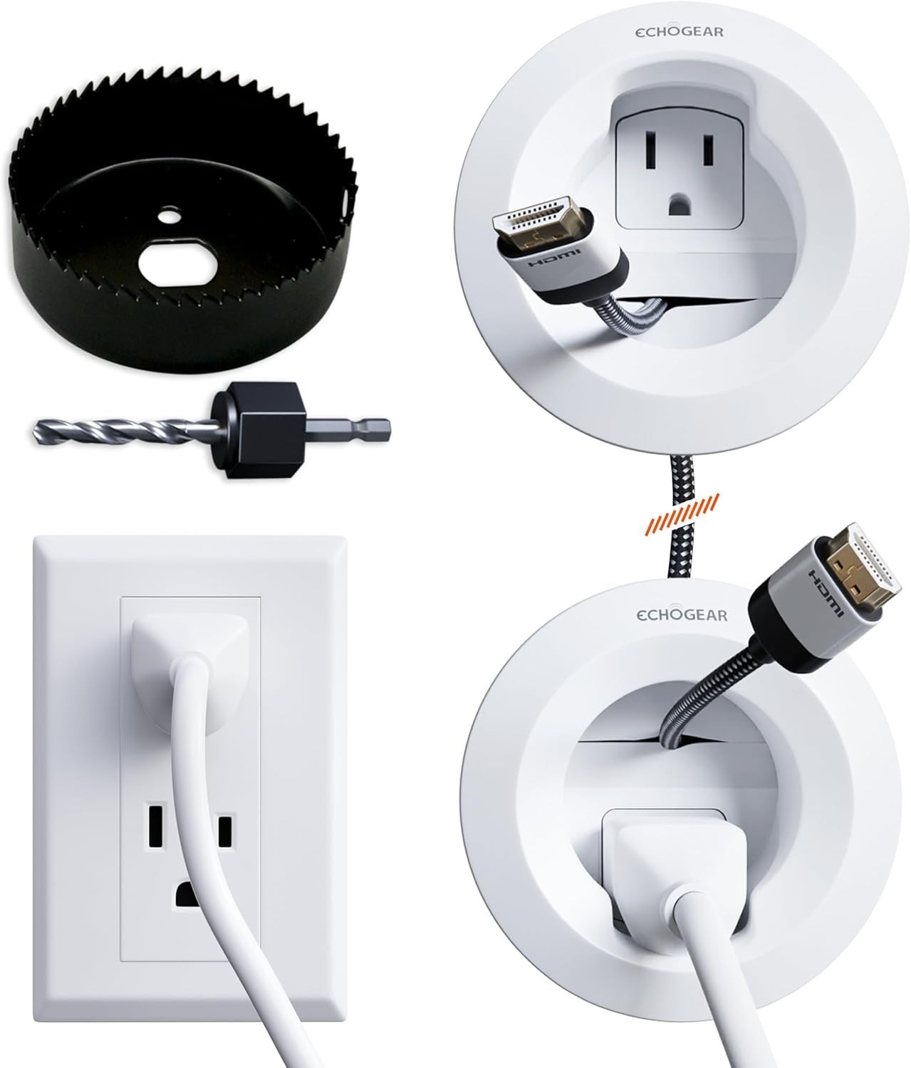 Echogear EGAV-CMIWP1 In-Wall Cable Management Kit White with 6ft Extension Cord