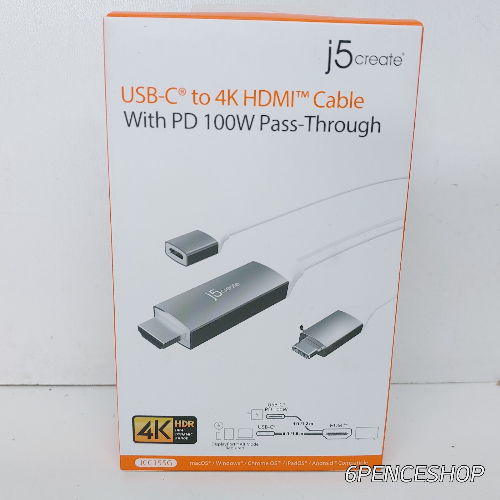 j5create USB-C® to 4K HDMI™ Cable With PD100W Pass-Through JCC155G