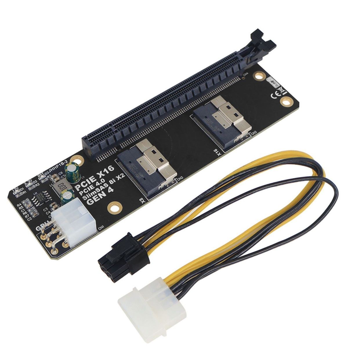 PCIe 4.0 x16 SlimSAS Riser Kit: Host Card + Slot Riser + 2 SFF-8654 8i Cables