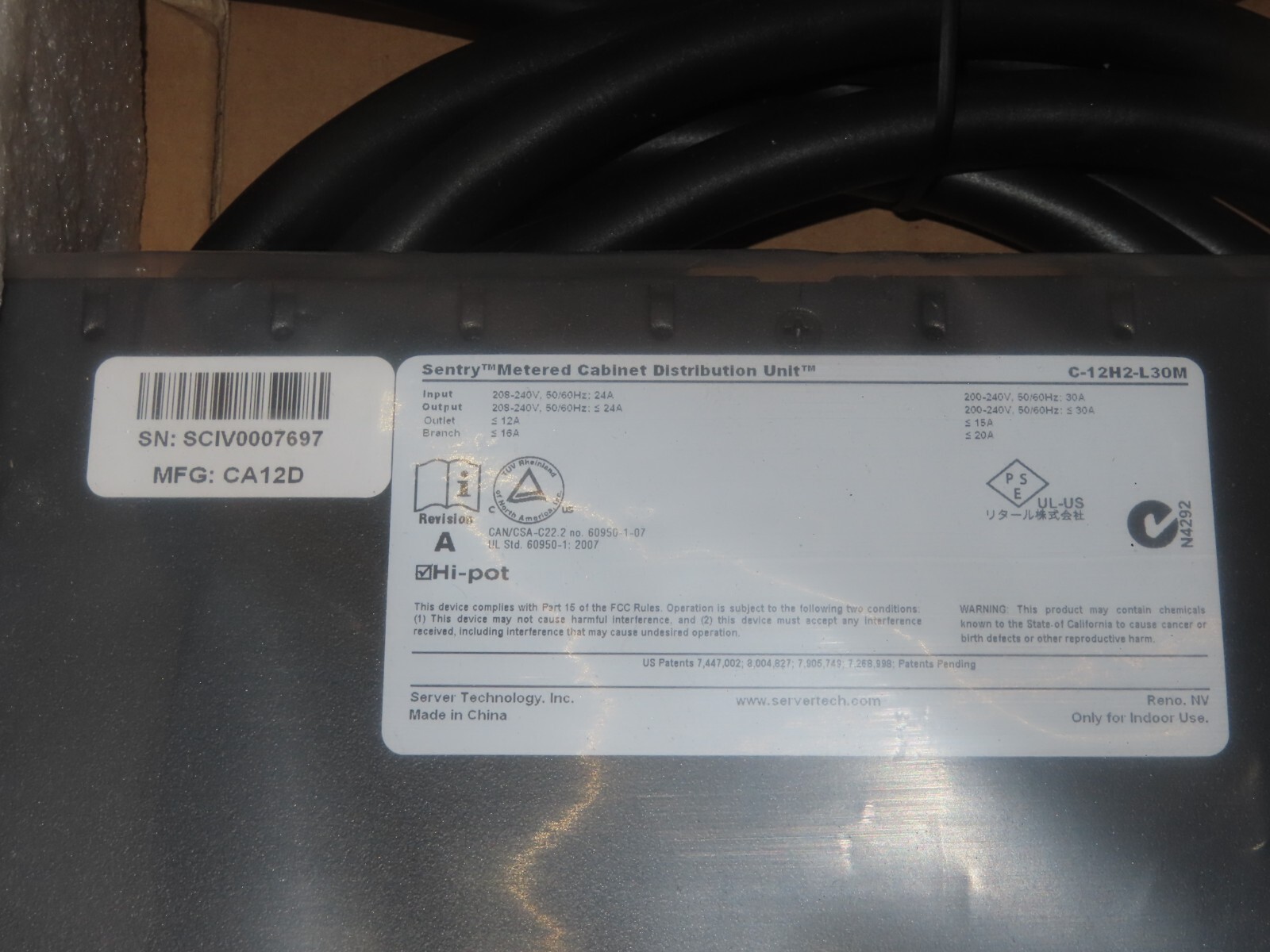 Sentry Metered Cabinet Distribution Unit C-12H2-L30M
